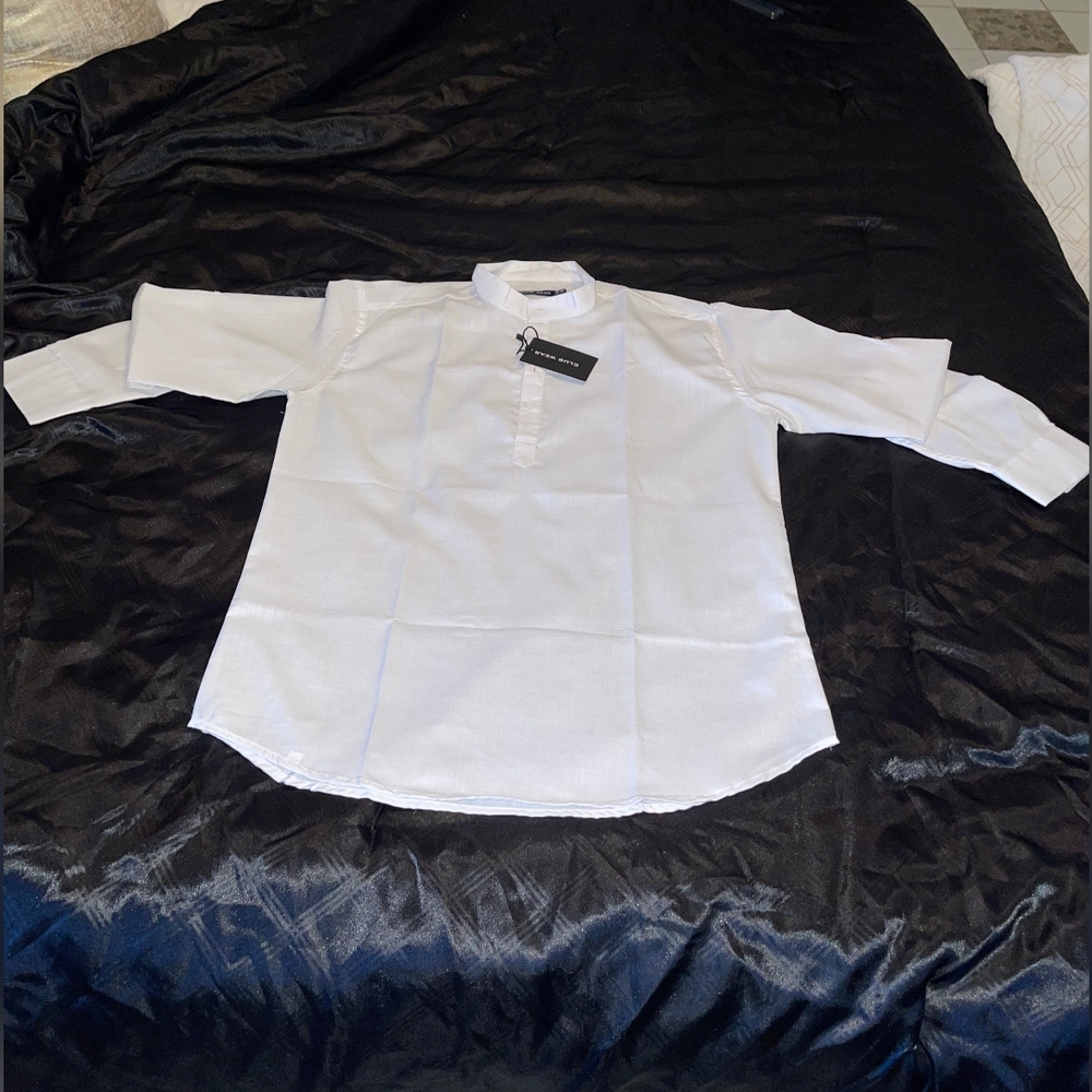 Clubwear Men's White Long Sleeve Quarter button Shirt